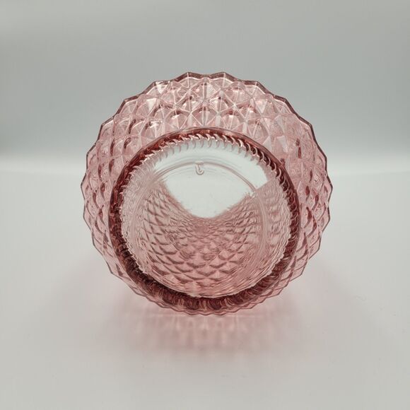 Vintage Pink Glass Diamond Cut Flower Vase 7.75" Country Cottage Traditional - Picture 3 of 9